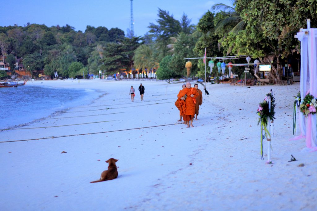 Making merit by offering food to monks by the beach with Akira Lipe